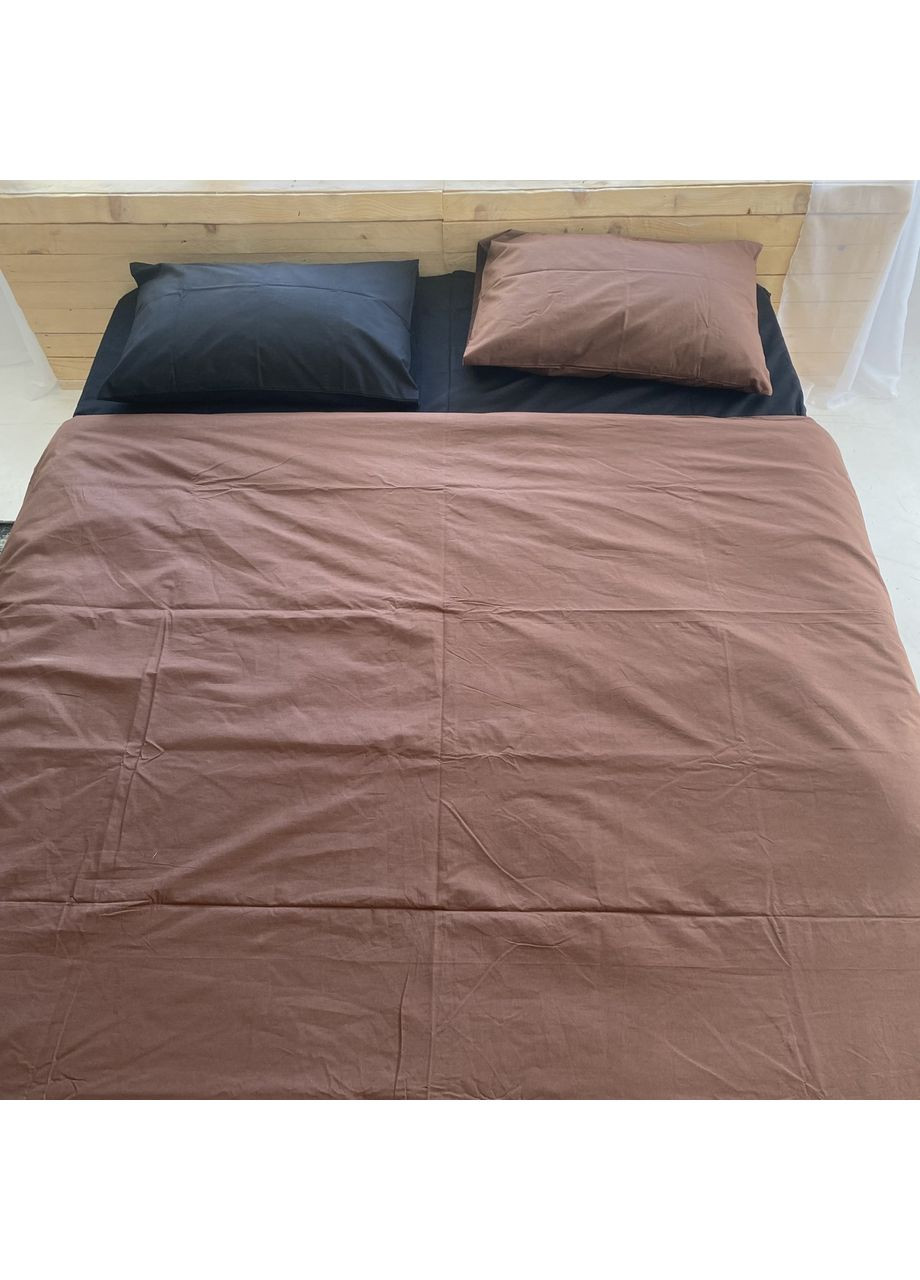 Постільна білизна з резинкою Шоколад+чорний ранфорс Двухспальний розмір, наволочки 50/70 No Brand (363194744)