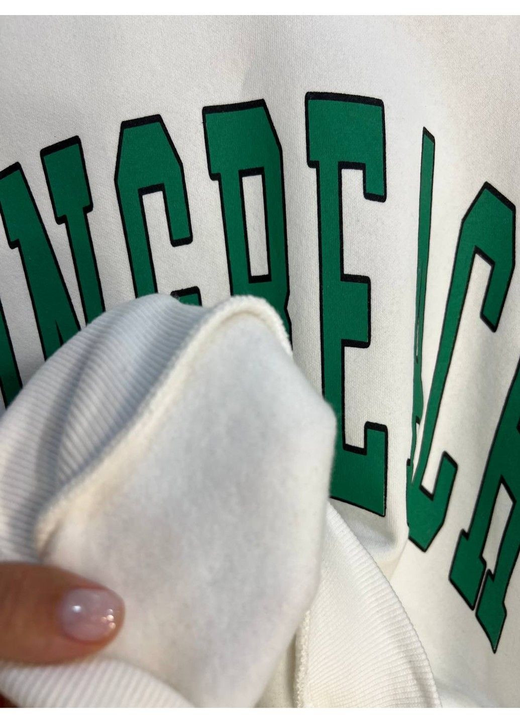 Білий світшот жіночий 488 напис попереду long beach фліс утеплений Quzen (304062652)