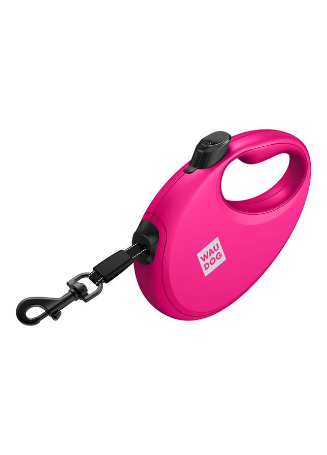 Поводок-рулетка для собак R-leash с контейнером для пакетов, светоотражающая лента, M, до 20 кг, 5 м, розовый WAUDOG (364748847)