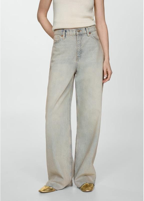 Джинси wide leg висока посадка ефект потертості варені рівні широкі прямі Mango - (349360062)
