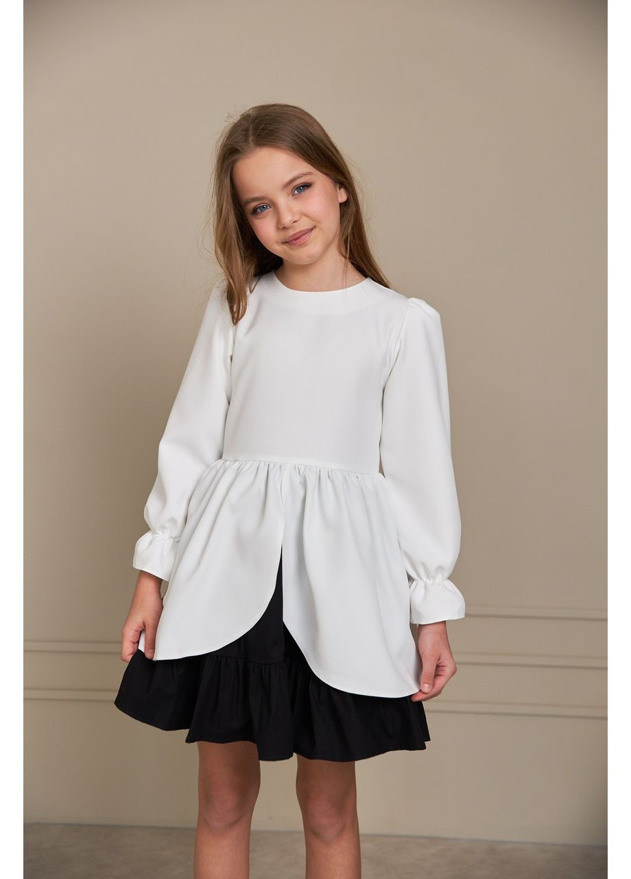Белое детское нарядное платье пышное с длинными рукавами бело - черное Kodi (351902664)