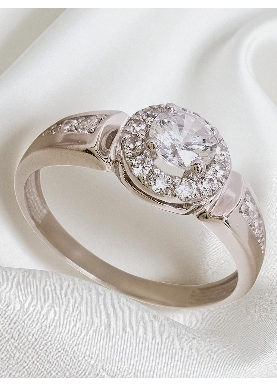 Золота каблучка з фіанітами, біле золото 585 проби (17р) 700237б-2к Харківська ювелірна фабрика (355795852)