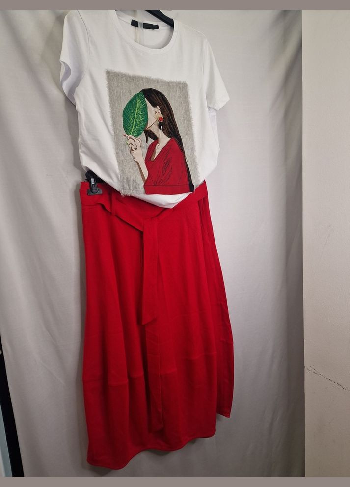 Красная юбка красная льняная женская меди mknk2001/1-2 Modna KAZKA