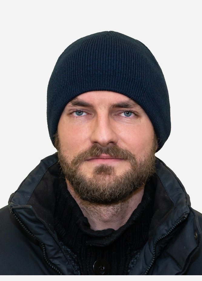 Шапка зимова чоловіча в'язана на флісі стильна молодіжна blue синього кольору Лео (276070711)