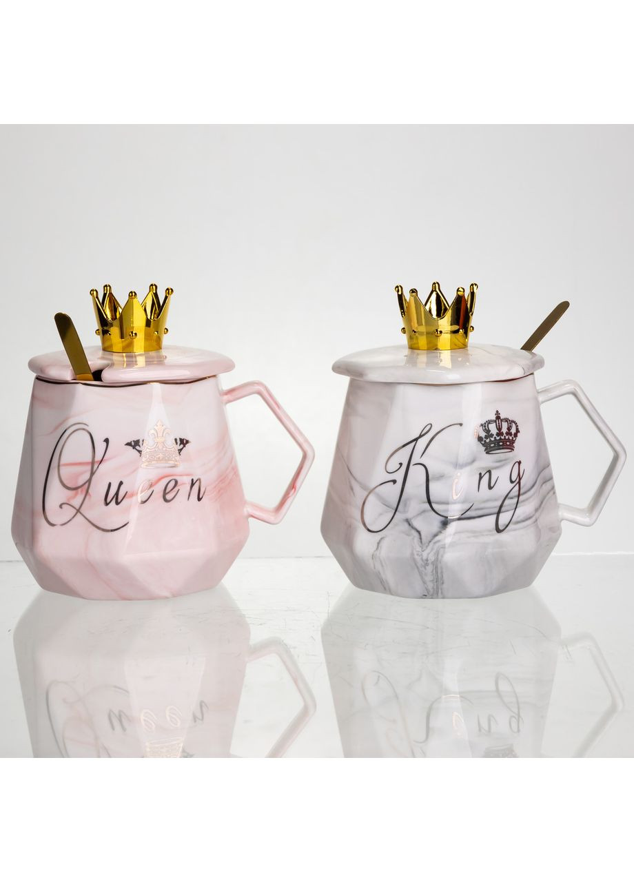 Набір парних порцелянових чашок Queen&King 2 (шт) по 400 (мл) чашки на подарунок із кришкою та ложкою FM-30 (A-047538) Yiwu (370381743)