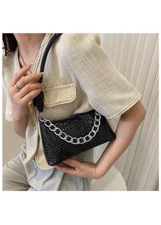 Классическая женская сумка багет черного цвета под рептилию. No Brand (362588230)
