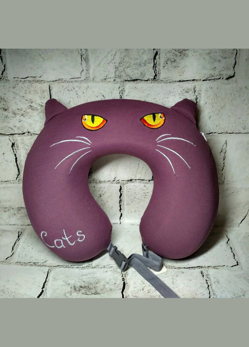 Подушка для подорожей під шию з пам'яттю Кіт 29х26х8 см Фіолетова No Brand (341325893)