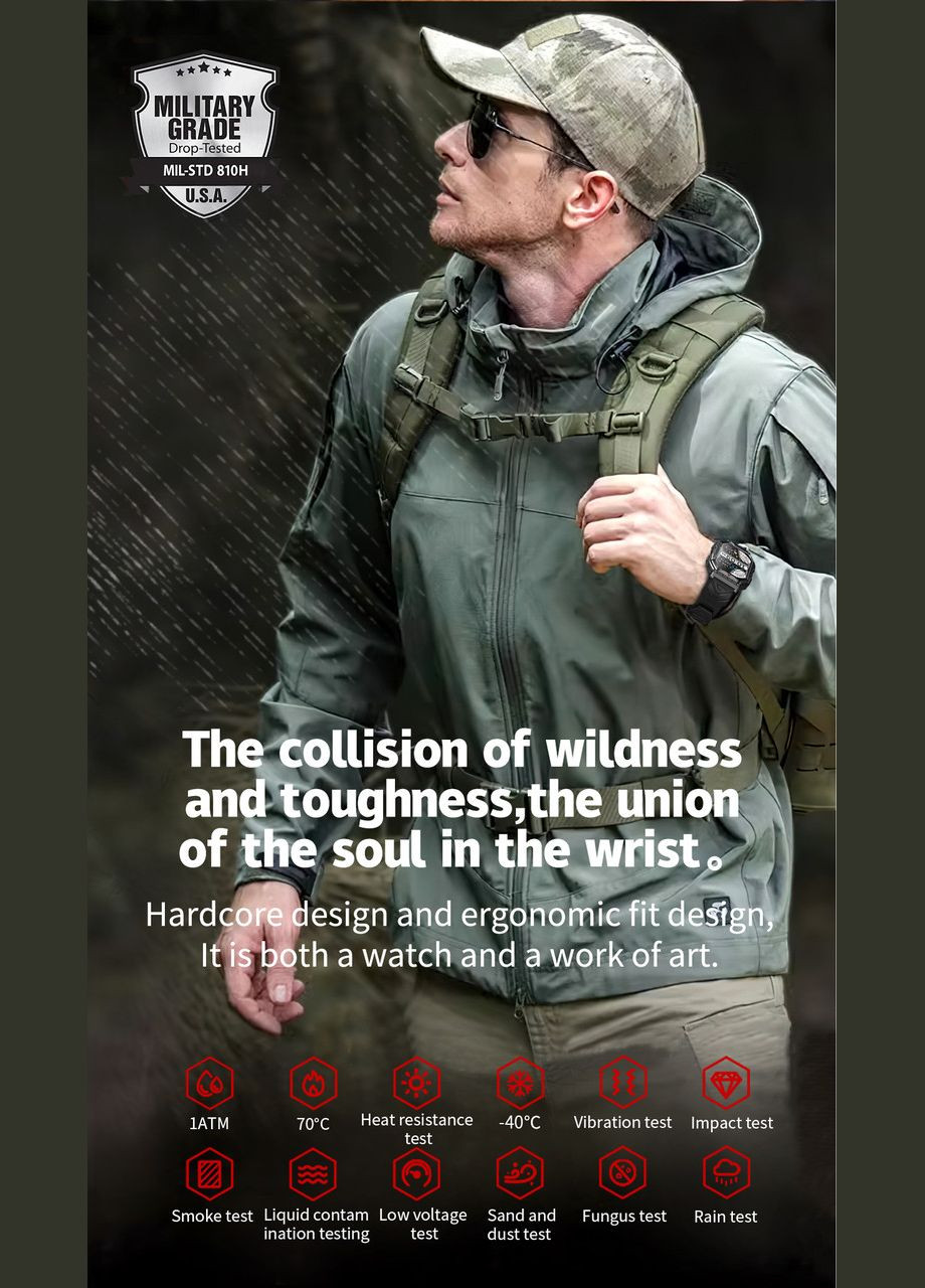 Чоловічий Military смарт-годинник 2,01-дюймовий екран, Bluetooth-дзвінки, ліхтарик, компас, з укр. мовою Smart Watch (331738258)