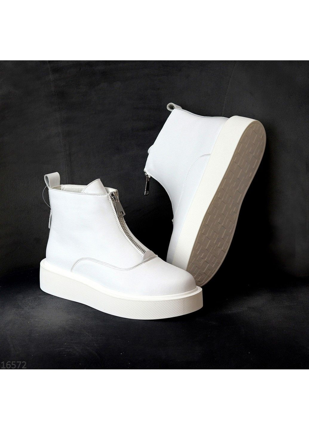 Осенние 086 ботинки кожаные белые демисезонные на молнии Hengji