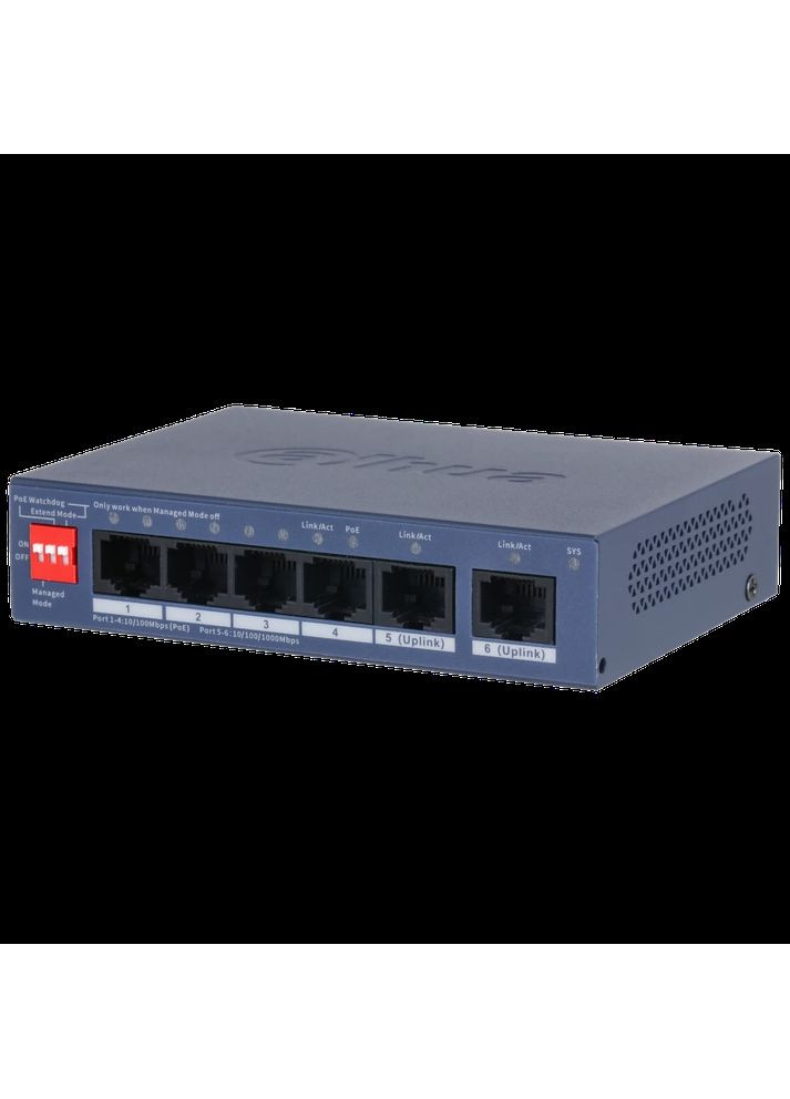 4-портовый управляемый PoE-коммутатор DH-CS4006-4ET2GT-36 с 4 портами PoE 100 Мбит + 2 порта UP-Link 1000 Мбит, 115x84x27 мм Dahua (360604943)