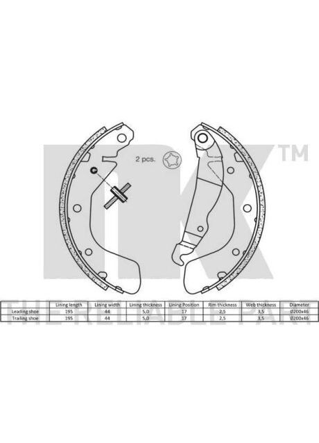 Колодки гальмівні барабанні комплект NK (362145346)