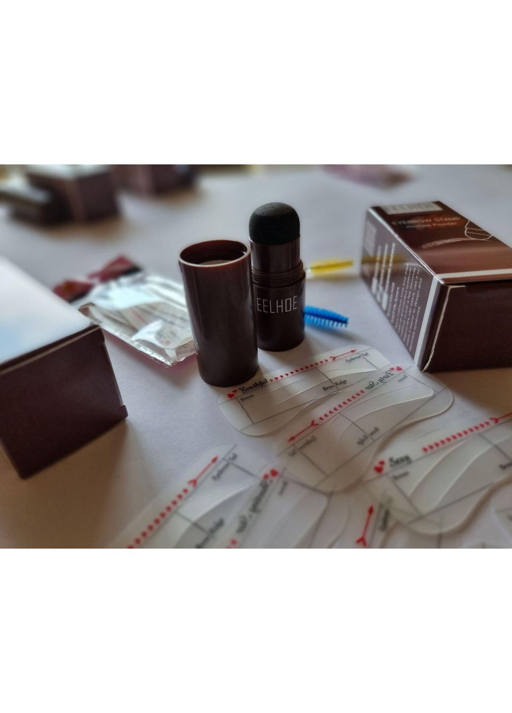 Оригінал! Макіяж брів Штамп пудра крем + 10 трафаретів форм Мікроблейдинг Пудровий татуаж Темно-коричневий Magnetic Lashes (366668531)