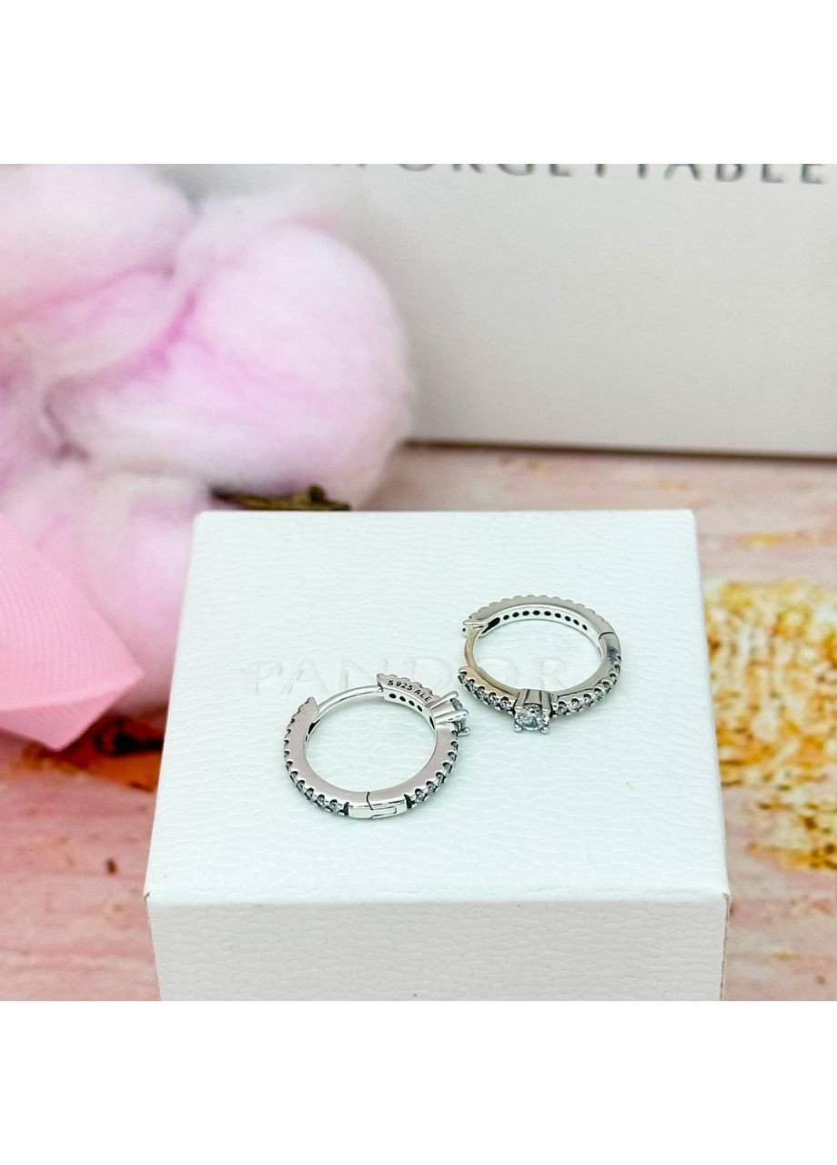 Серебряные серьги с бриллиантами "Блестящие хупы" 299406C01 Kabluchka (355345765)
