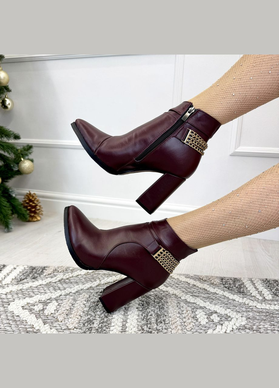 Осенние ботинки кожаные бордовые женские на каблуке, демисезонные. 39 размер Vasha para