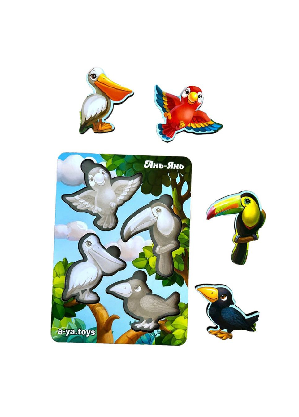 Дерев'яний пазл вкладиш "Птахи" (ПСФ062) PSF062 фон із підказкою Ubumblebees (364128006)