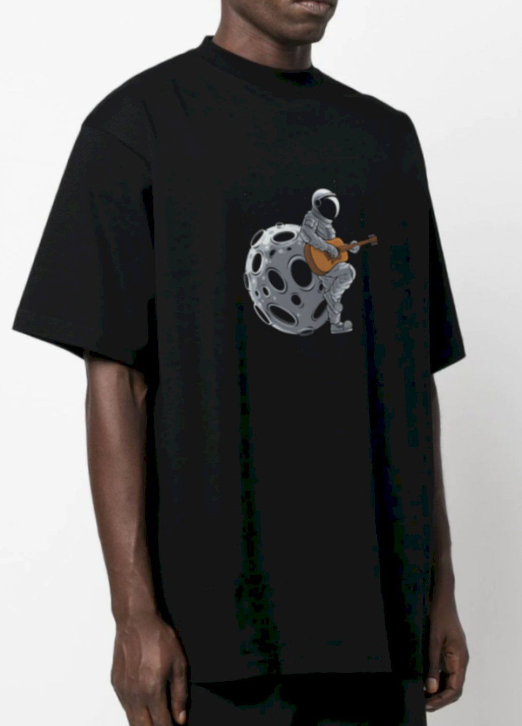 Чорна футболка oversize чоловіча чорна "space guitar" Trace of Space