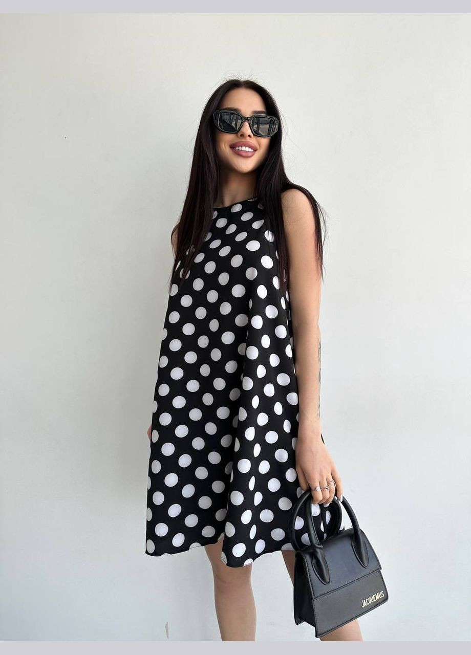 Чорна легка літня сукня в горох чорного кольору 32077 а-силует Fashion в горошок