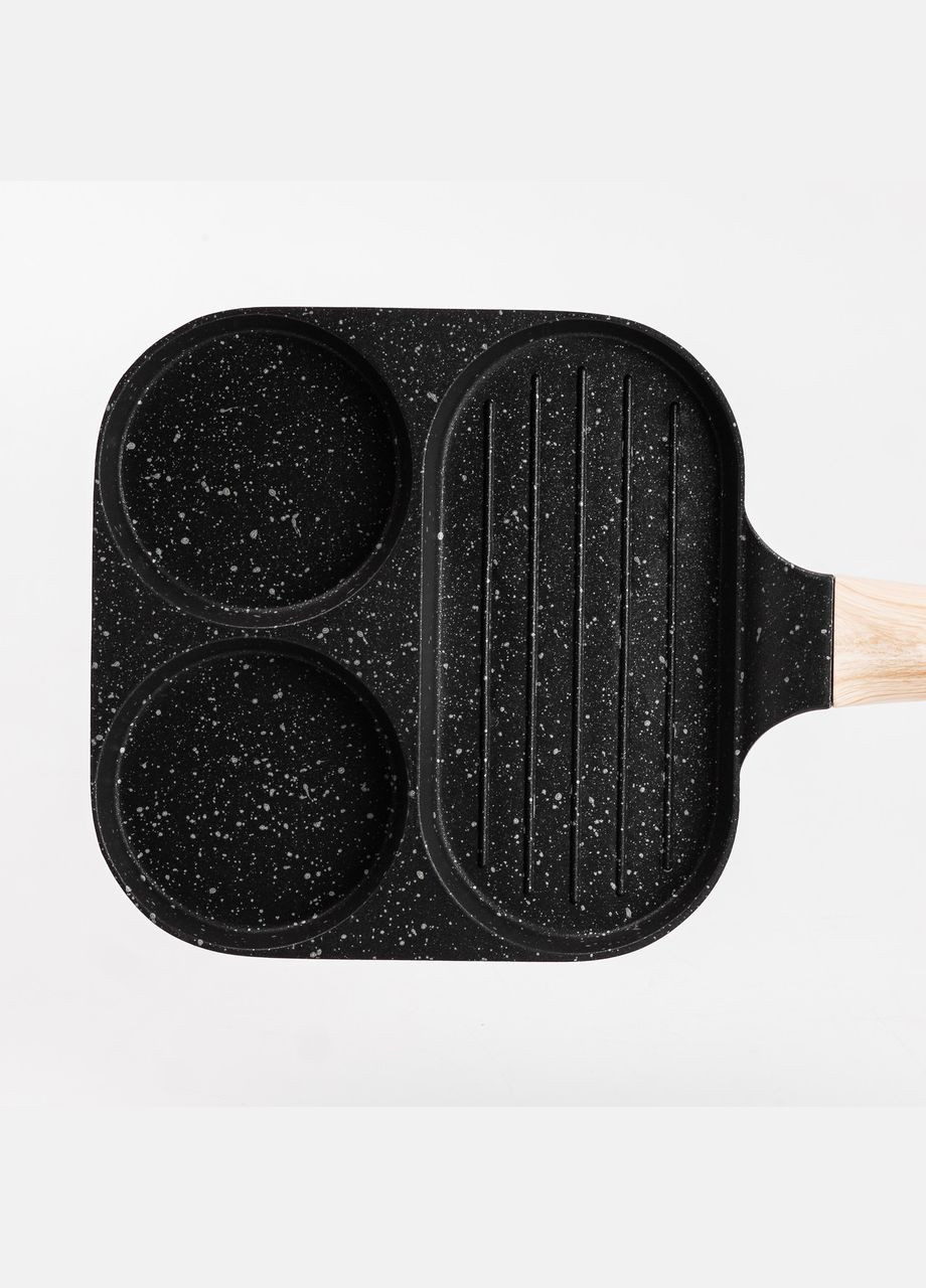 Сковорода квадратна порційна на 3 секції з антипригарним покриттям чорна HP39571B Breakfast (306849548)