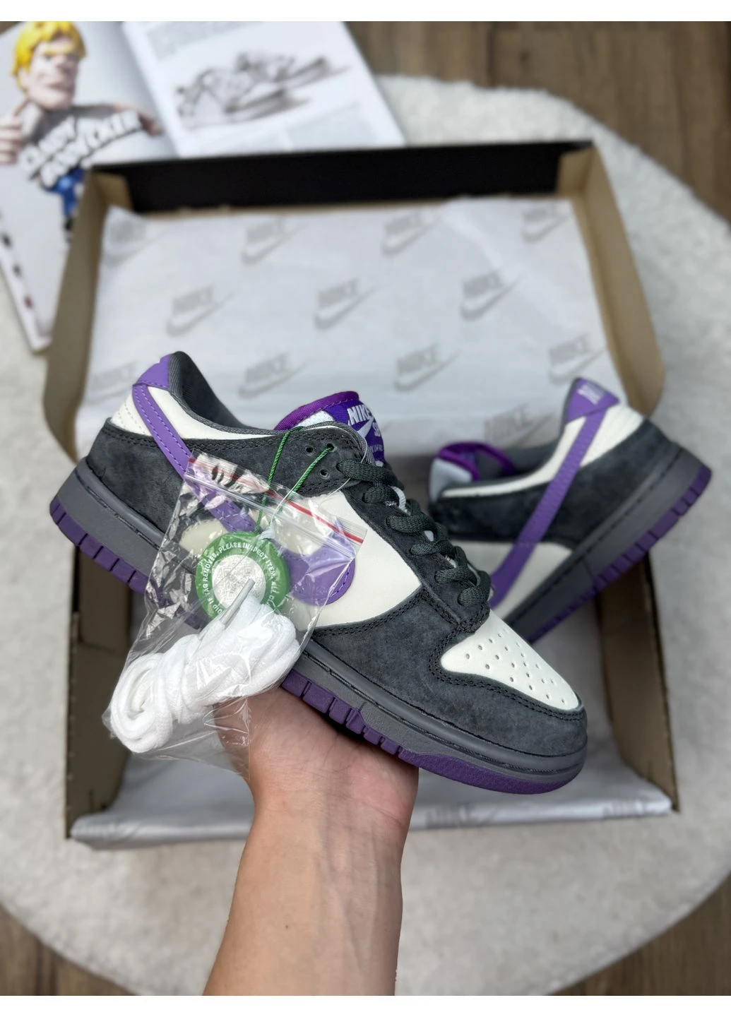 Сірі літні кросівки nike sb dunk low x otomo katsuhiro grey beige purple найк сб данк сірі No Brand
