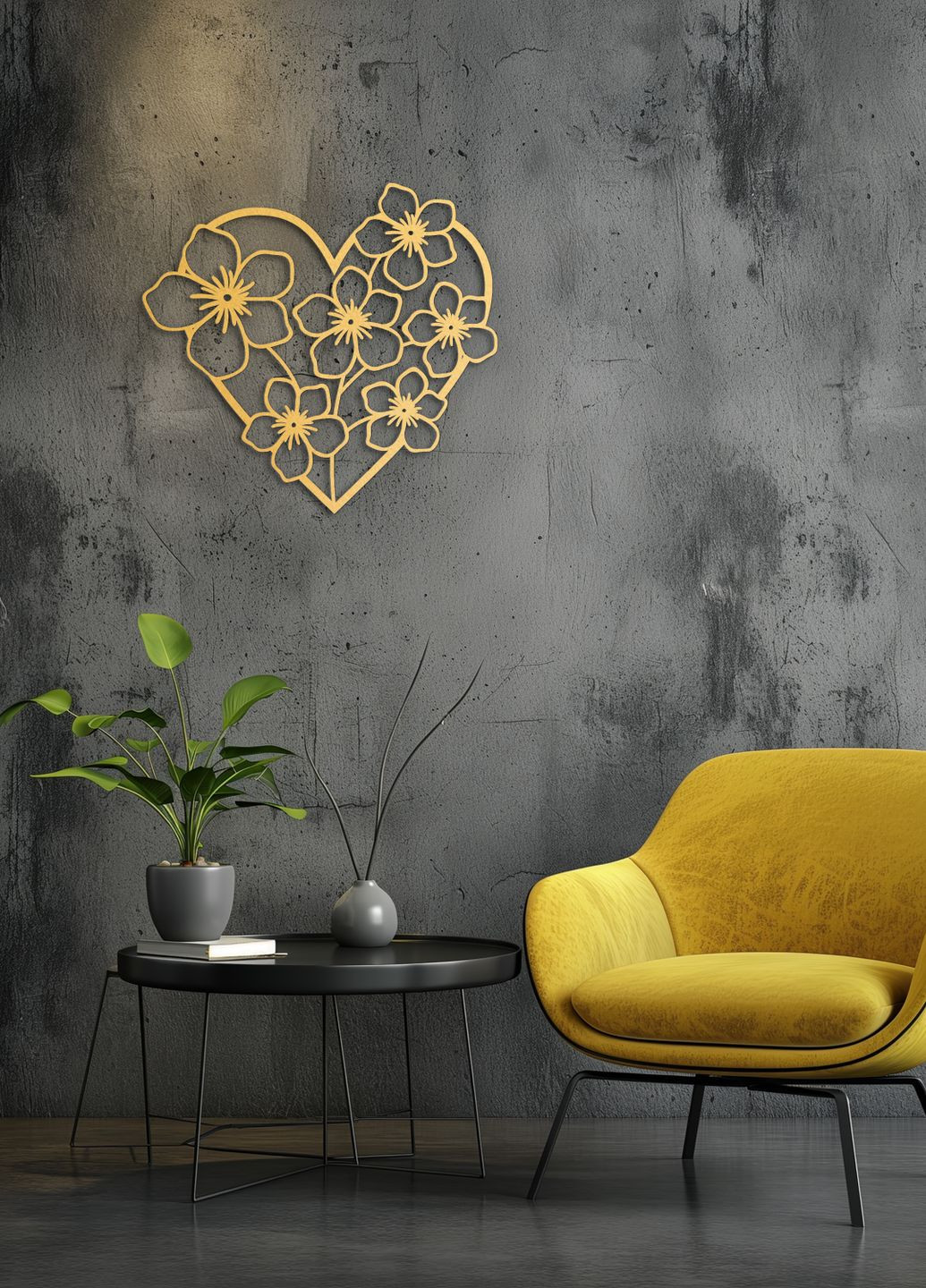 Современная картина на стену в спальню, декоративное панно из дерева "Цветочное сердце", стиль лофт 35х38 см Woodyard (292111809)