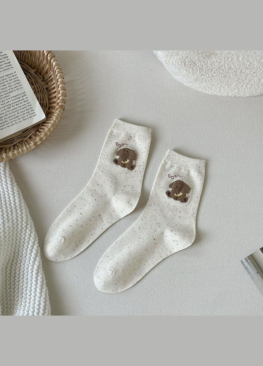 Бежеві шкарпетки жіночі високі, бавовняні 35-40р. однотонні з тваринками, набір 5 шт, бежеві (336385937)