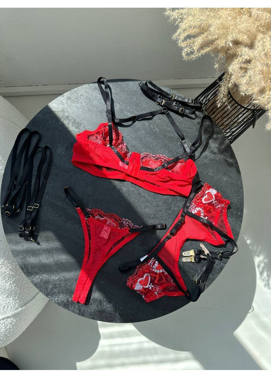 Червоний балконет комплект жіночої білизни | яскрава спокуса, мереживний червоний Vital-Textile з кісточками поліестер, еластан