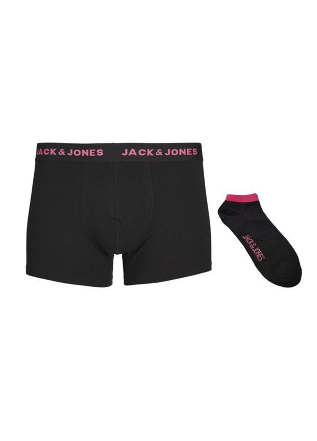 Чоловічі труси боксери + шкарпетки ADDITIONAL 1 шт, чорні, логотип світло рожевий. Jack & Jones Боксери (366293487)