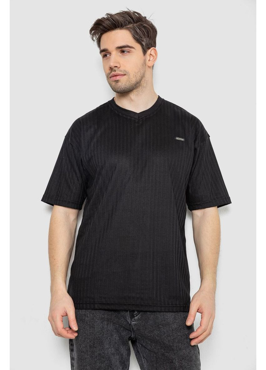 Чорна футболка чоловіча однотонна, колір чорний, 247r3140 Ager