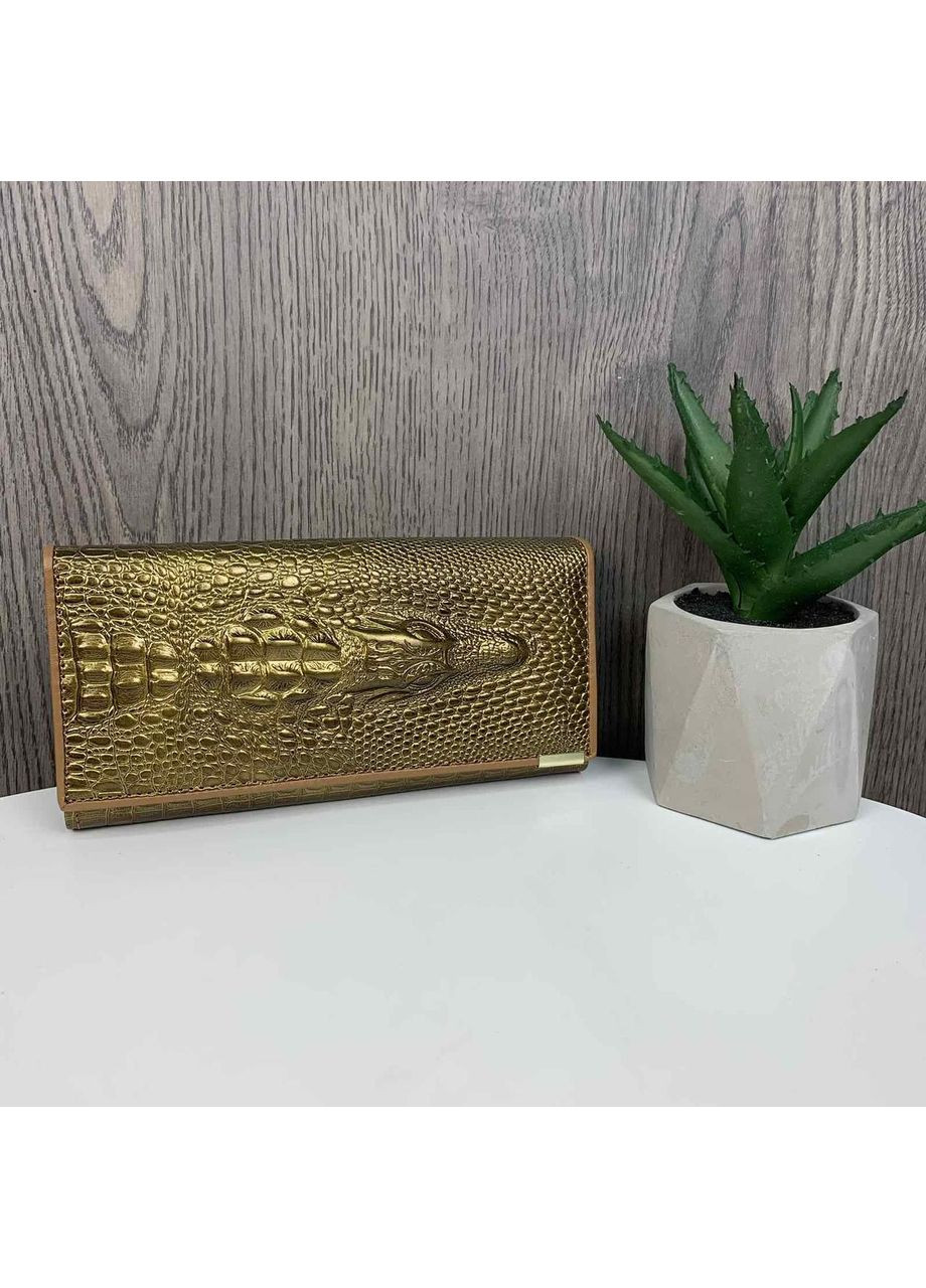 Кожаный женский кошелек крокодил с золотым блеском натуральная кожа No Brand (351537025)