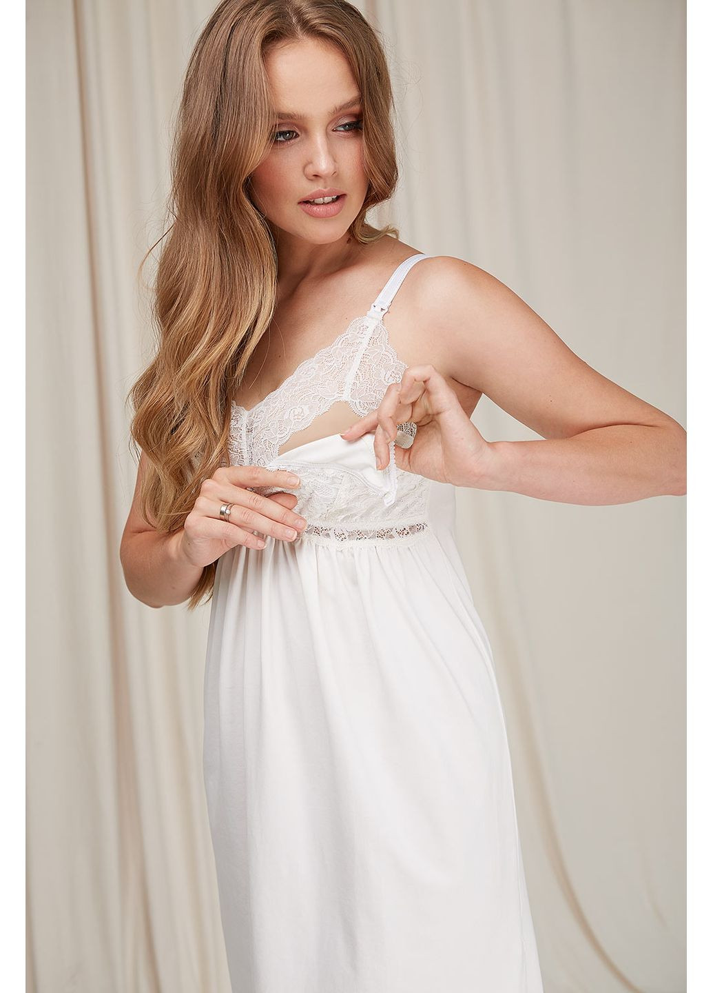 Ніжна нічна сорочка для вагітних та годуючих молочного кольору Dianora (360585318)