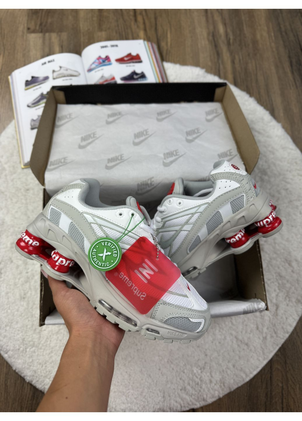 Белые демисезонные кроссовки мужские nike shox ride 2 supreme white red найк шокс No Brand
