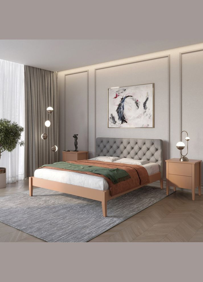 Односпальне дерев'яне ліжко Рим ДК (RAL8025)/Аляска 93 (Сірий) Б3 90х190 см (MBG-5098) Mebigrand (366086371)