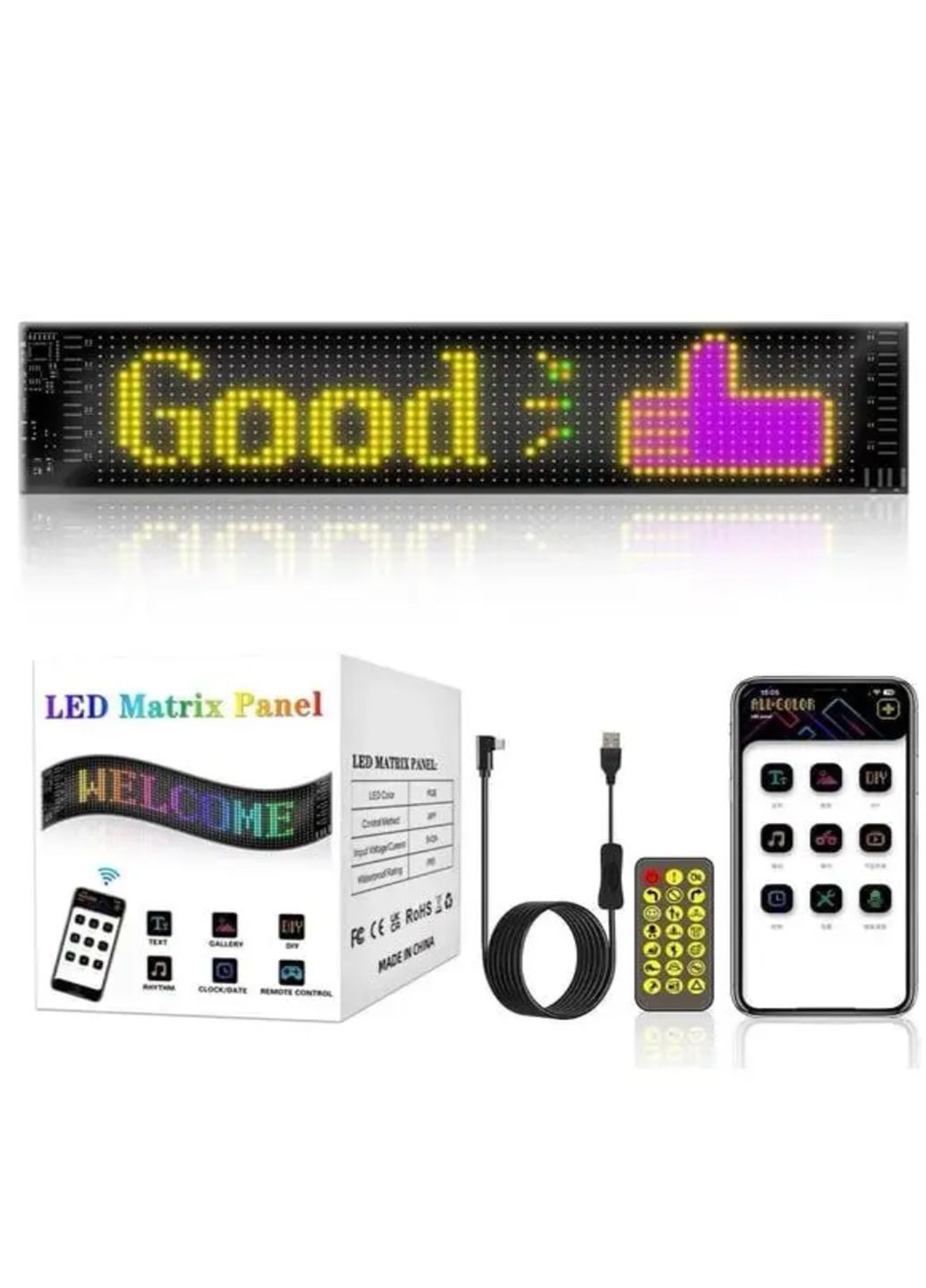 Світлодіодна LED-табличка з Bluetooth-управлінням, пультом і USB-підключенням автомобільний програмований Led-дисплей VTech (328069118)