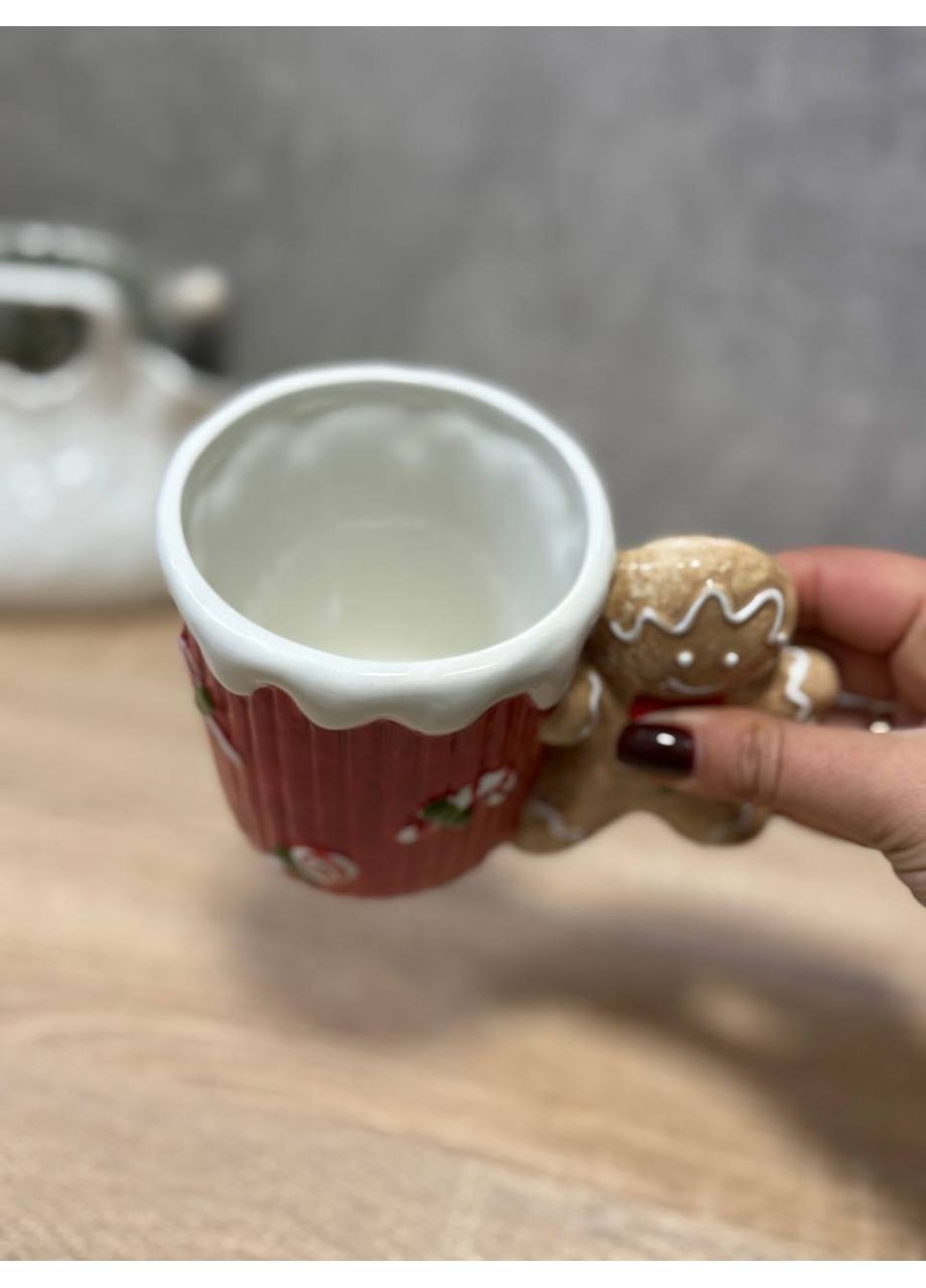 Нобир чашек новогодних Имбирный пряник керамика 400 мл 2 шт Красный с розовым 6037-006 ELISEY (367912851)