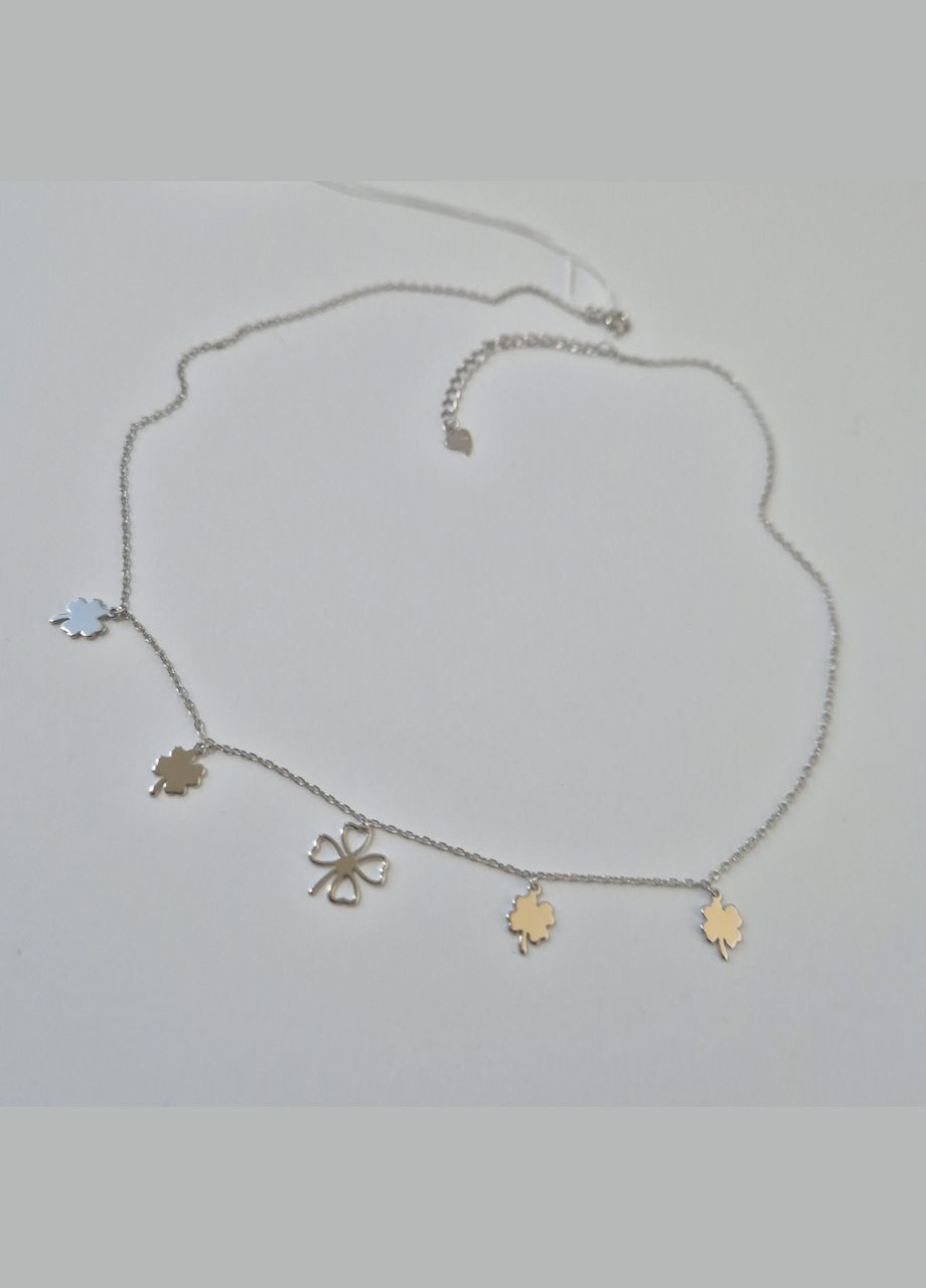 Жіноча срібна цепочка без каменів кольє з підвісками Конюшина 40 см срібло 925 проби Родоване кл2/3022 2.50г No Brand (306854736)