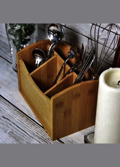 Подставка для столовых приборов из дерева Пайтер охра (ПСП-009404) No Brand (327422863)