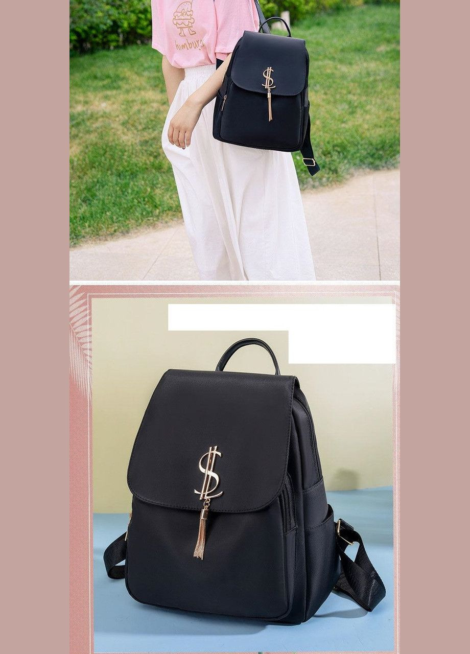 Жіночий рюкзак чорний з декоративною кісточкою та знаком $ КиП (277698360)