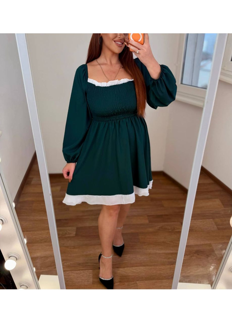 Зеленое вечернее платье с софтом и шифоновой вставкой • женственное и комфортное • замеры в описании DK/DL Мода без кордонів однотонное