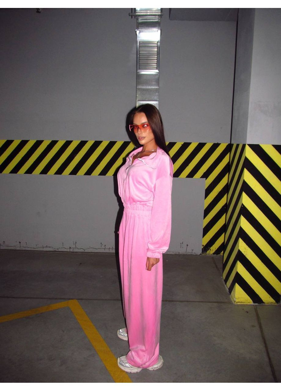 Комбінезон жіночий Гермес однотонний рожевий повсякденний велюр