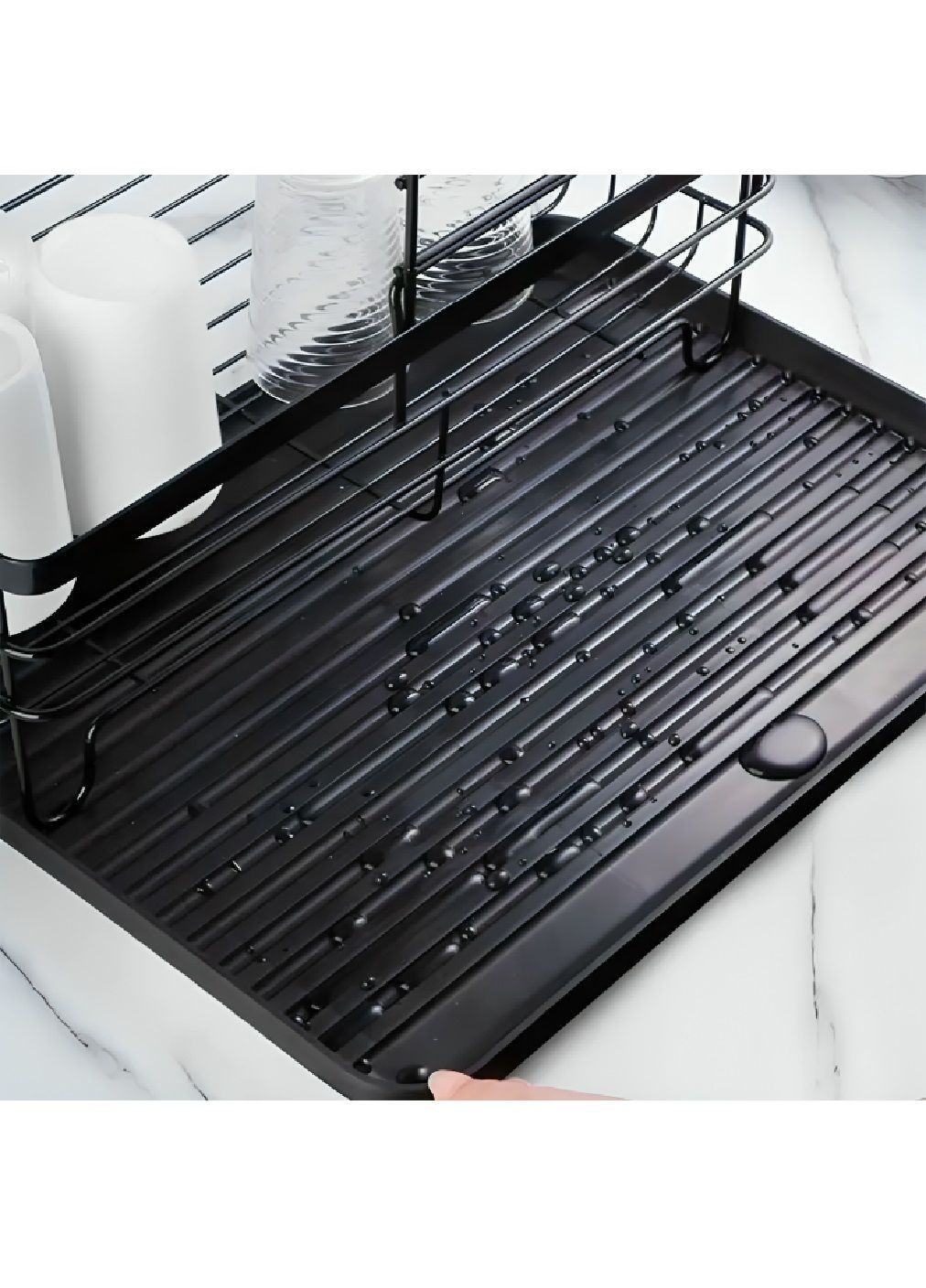 Сушарка органайзер підставка дворівнева з піддоном склянкою для кухонного приладдя 43×32×27 см (480918-Prob) Unbranded (347729770)