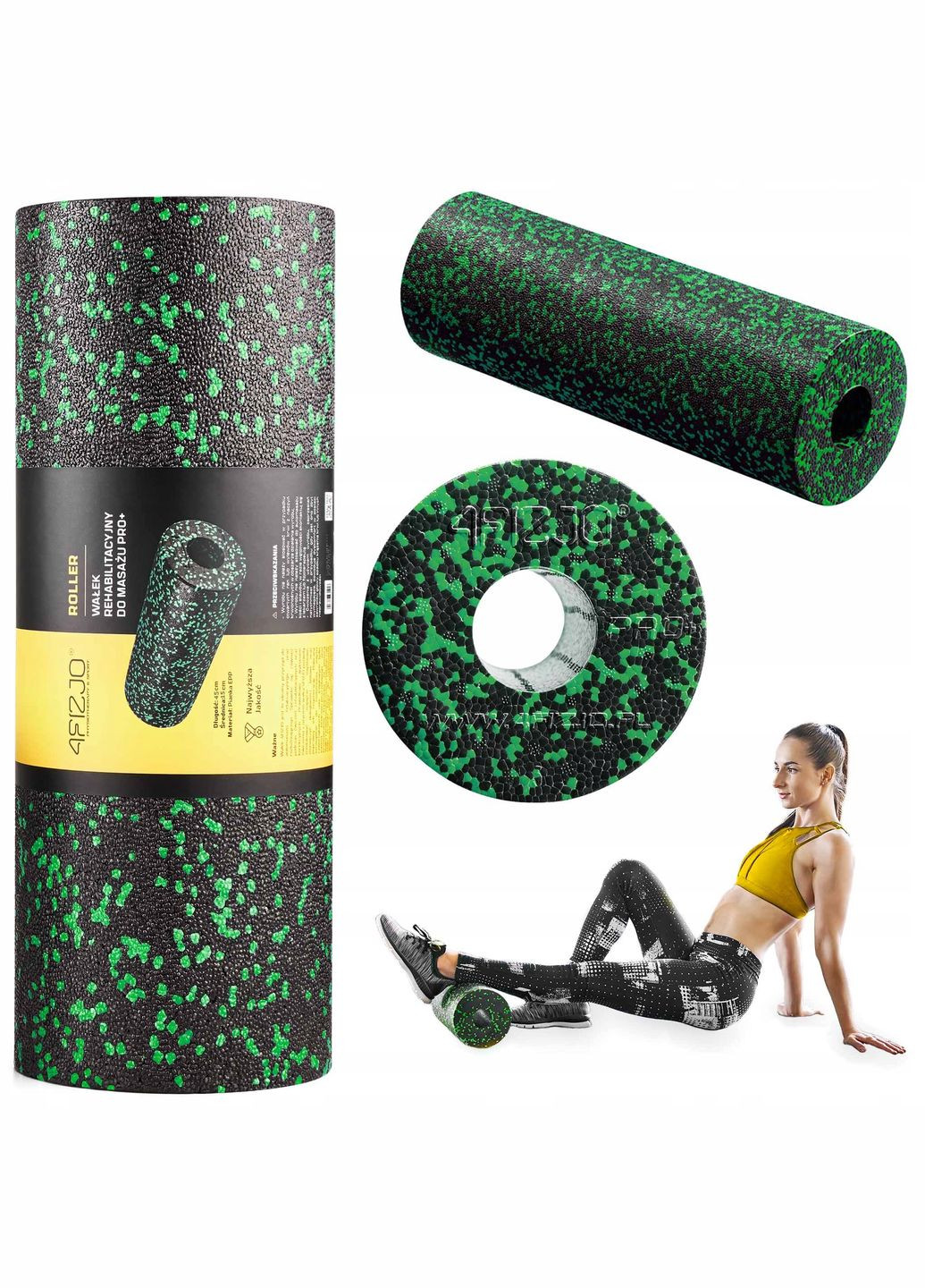 Масажний ролик EPP PRO+ 45 x 14.5 см (валик, роллер) гладкий Black/Green (P-5907739310590) 4FIZJO (301733392)