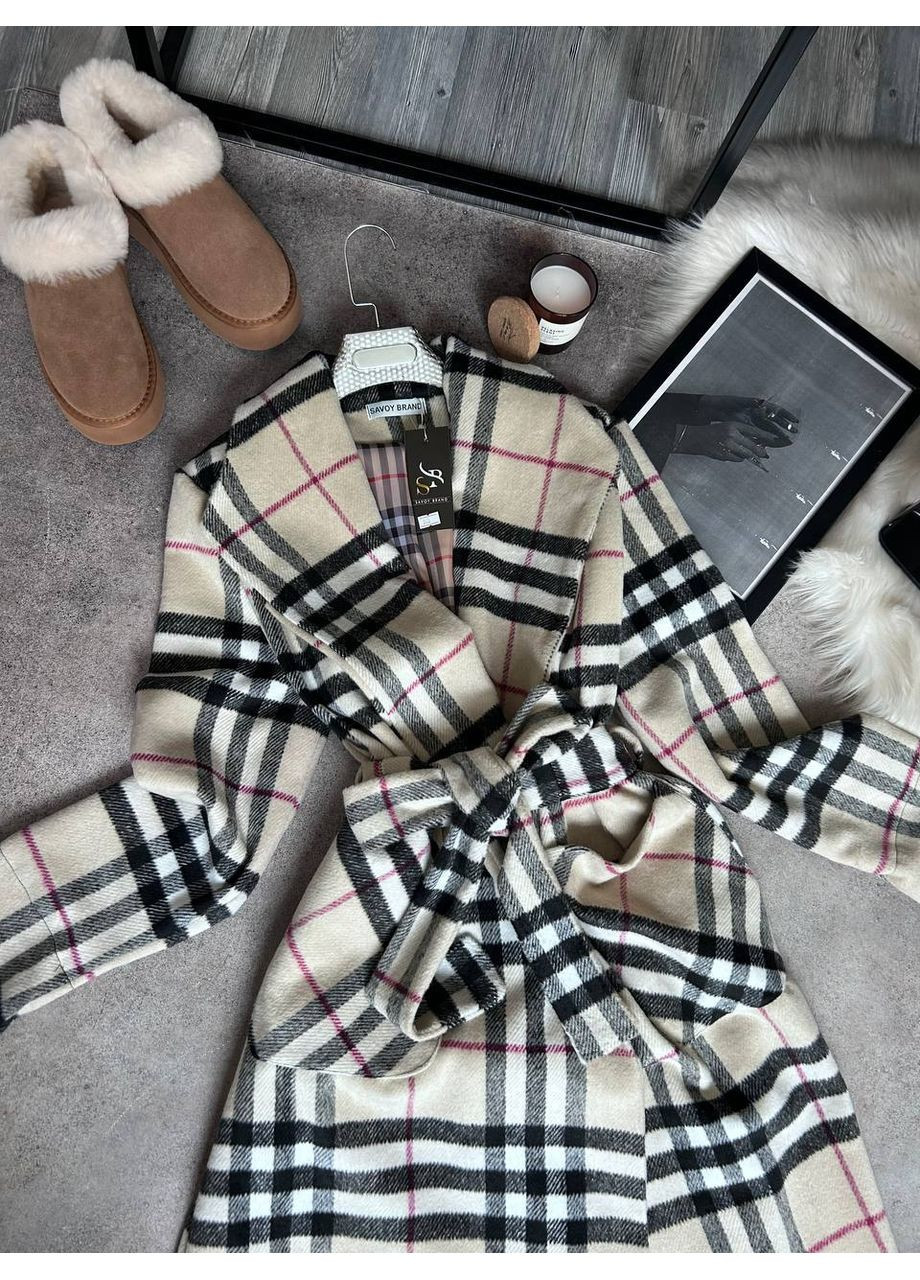 Бежевое демисезонное Женское пальто-халат из турецкого кашемира MonCher