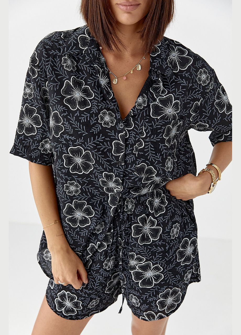 Летний цветочный костюм с шортами и рубашкой Lurex (336678785)