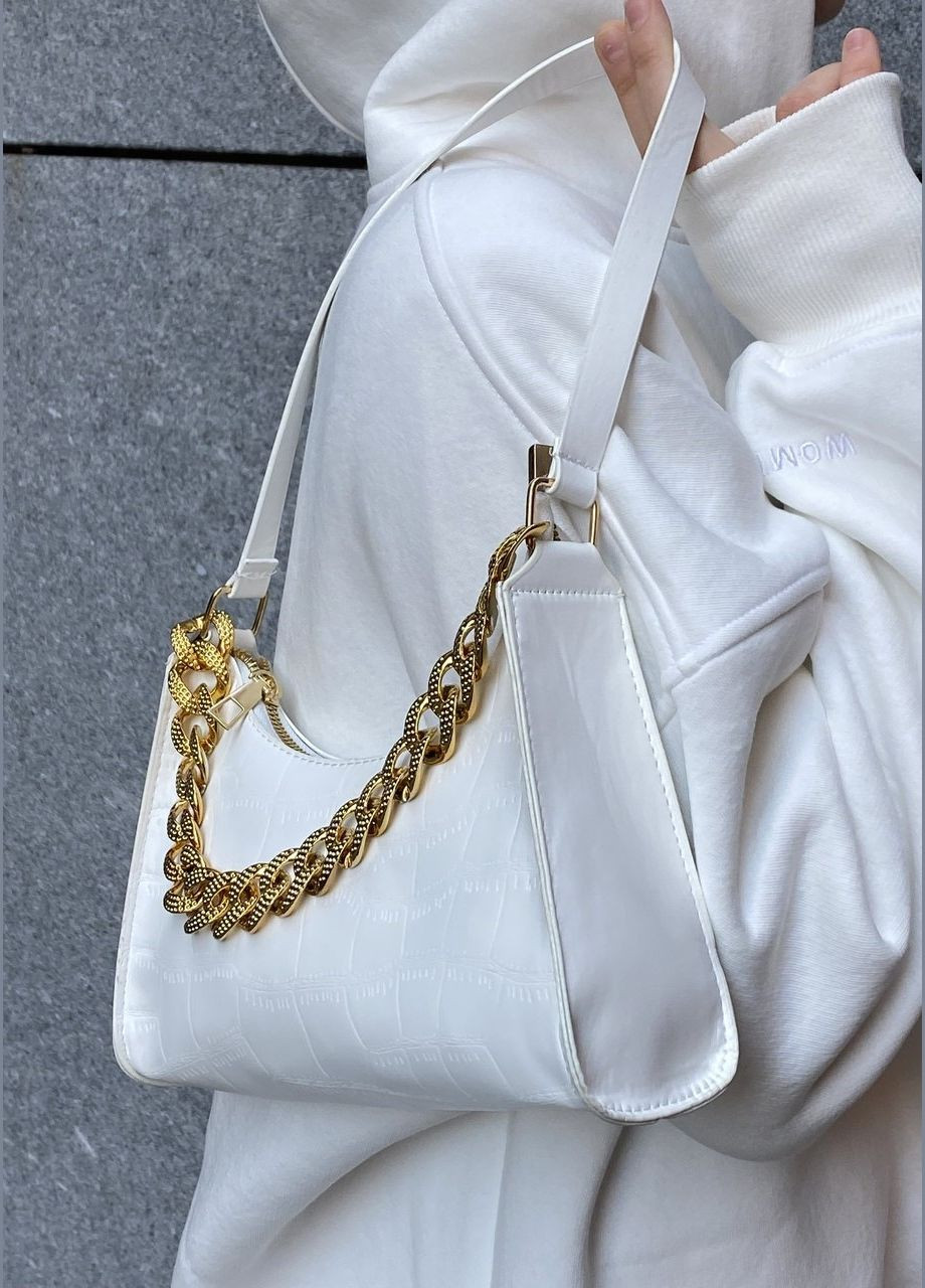 Жіноча сумка багет 10146 рептилія біла No Brand (283324128)