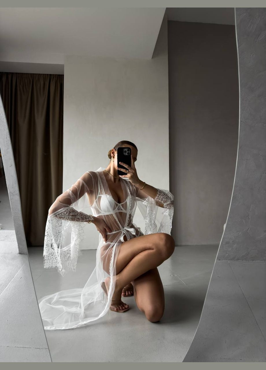 Белый демисезонный утонченный кружевной комплект Vakko