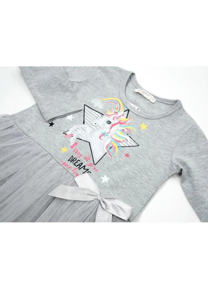 Комбинированное платье с единорогом (6738-104g-gray) Pop Fashion (300625068)