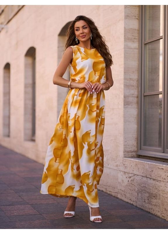 Комбинированное платье 15249 жёлтое ISSA PLUS однотонное