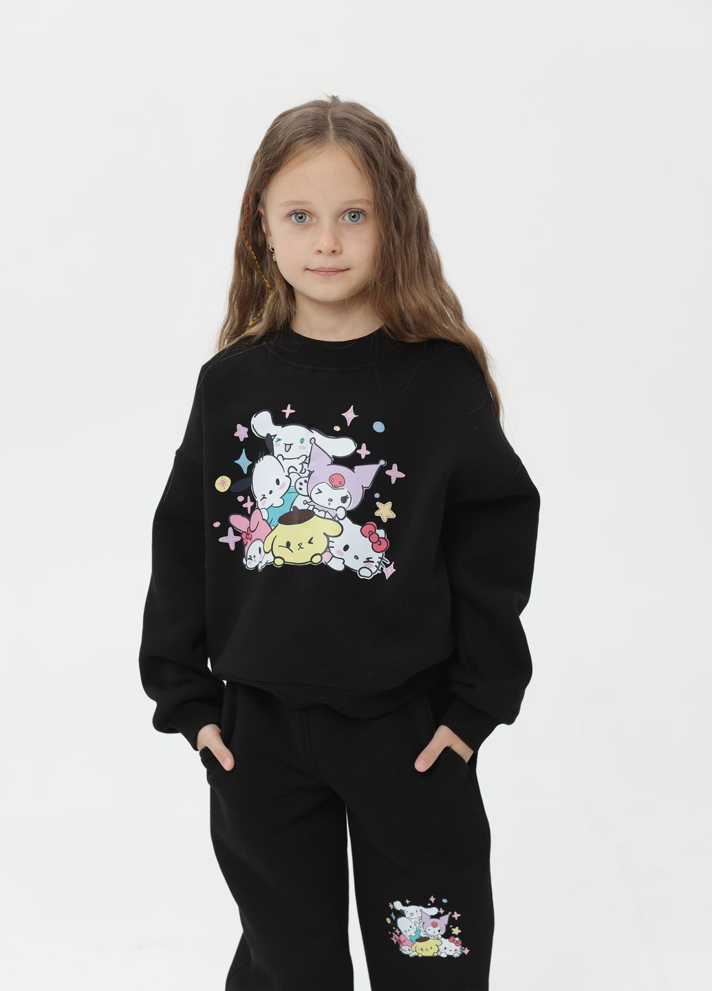 Чорний зимній дитячий повсякденний костюм двійка для дівчинки kuromi чорний No Brand