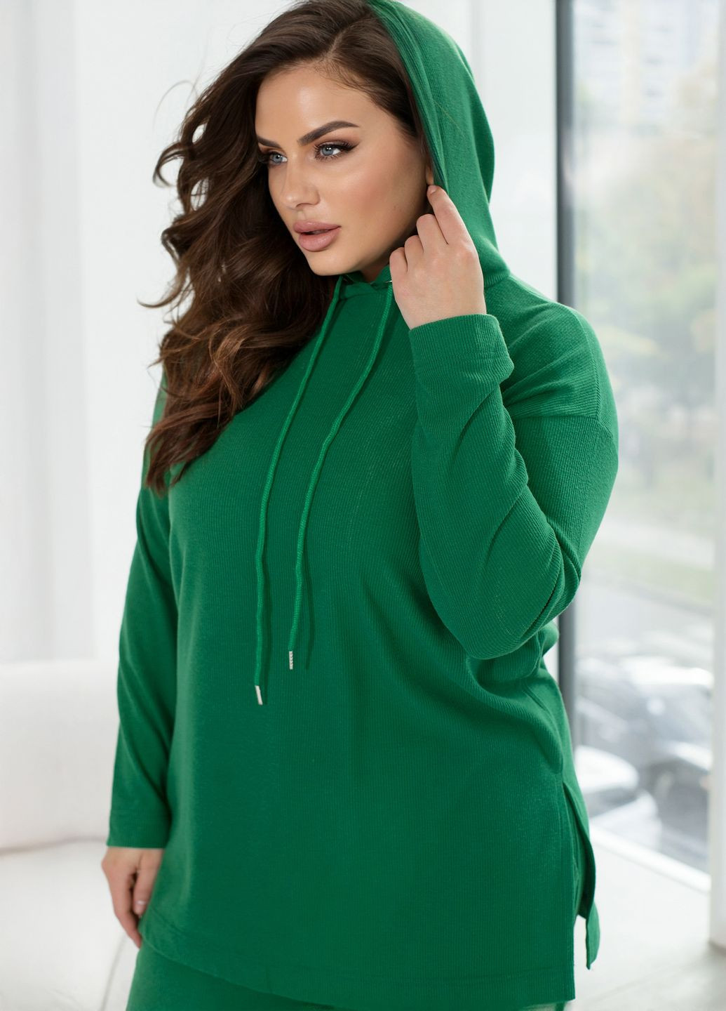 Костюм женский ангоровый в рубчик с начесом зимний (худи + штаны) No Brand (367725119)