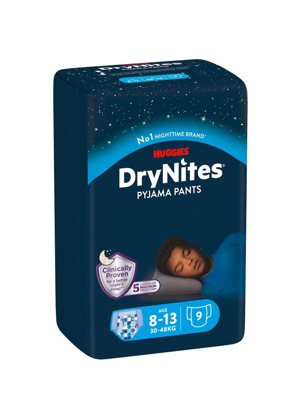 Подгузники-трусики для мальчиков DryNites 8-13 лет (30-48 кг), 18 шт. (2 уп. x 9 шт.) Huggies (327223412)